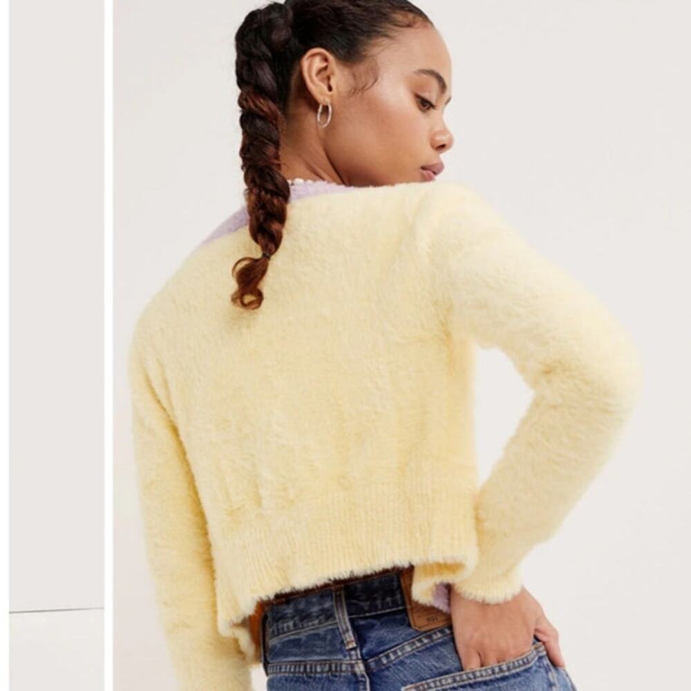 NWT For Love and Lemons Shelia and Maureen Cropped Sweater Yellow Purple Set S - Picture 4 of 14